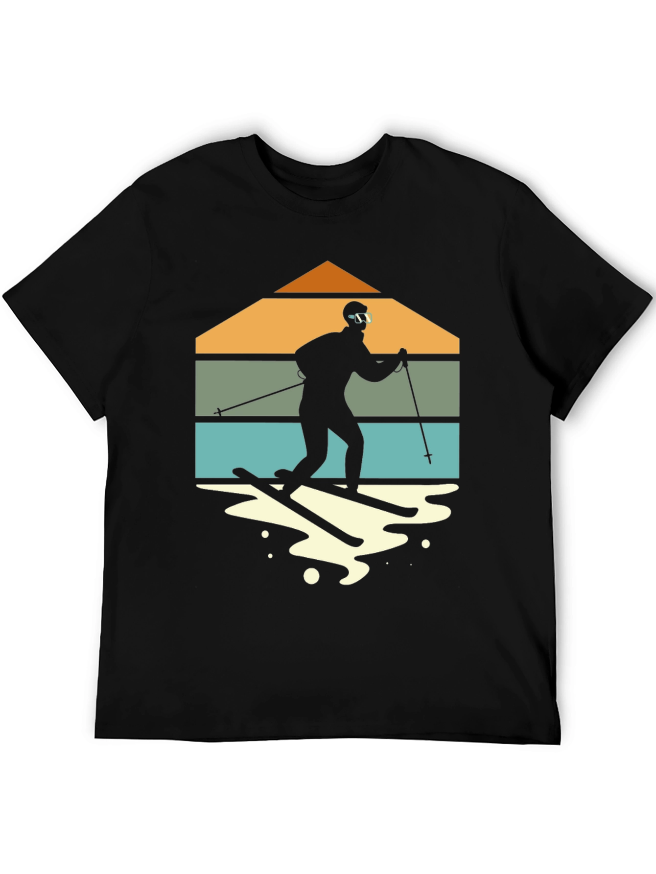 Retro Skiing T-Shirt - Mountain Silhouette Design