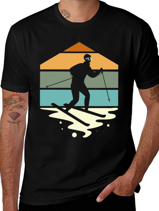 Retro Skiing T-Shirt - Mountain Silhouette Design