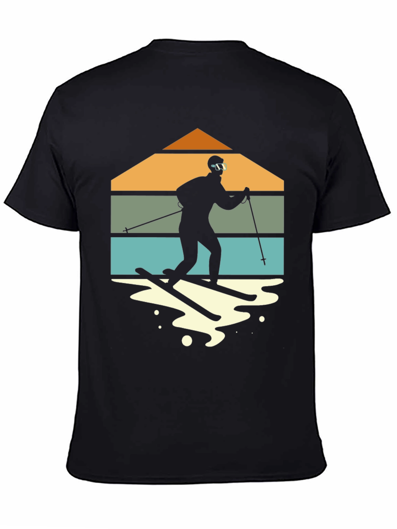 Retro Skiing T-Shirt - Mountain Silhouette Design