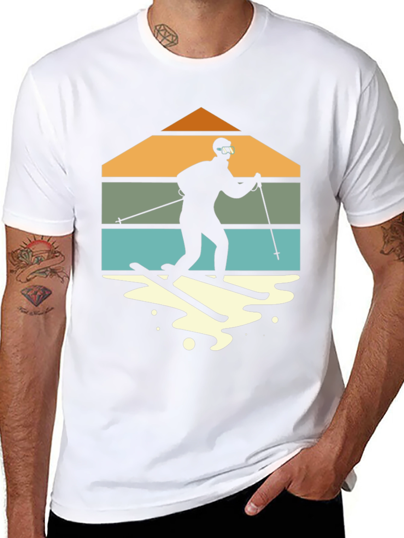 Retro Skiing T-Shirt - Mountain Silhouette Design
