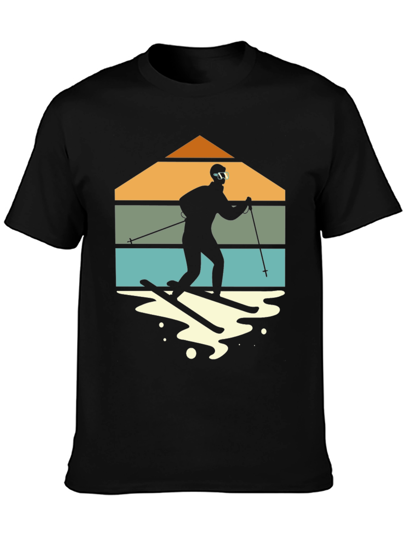 Retro Skiing T-Shirt - Mountain Silhouette Design