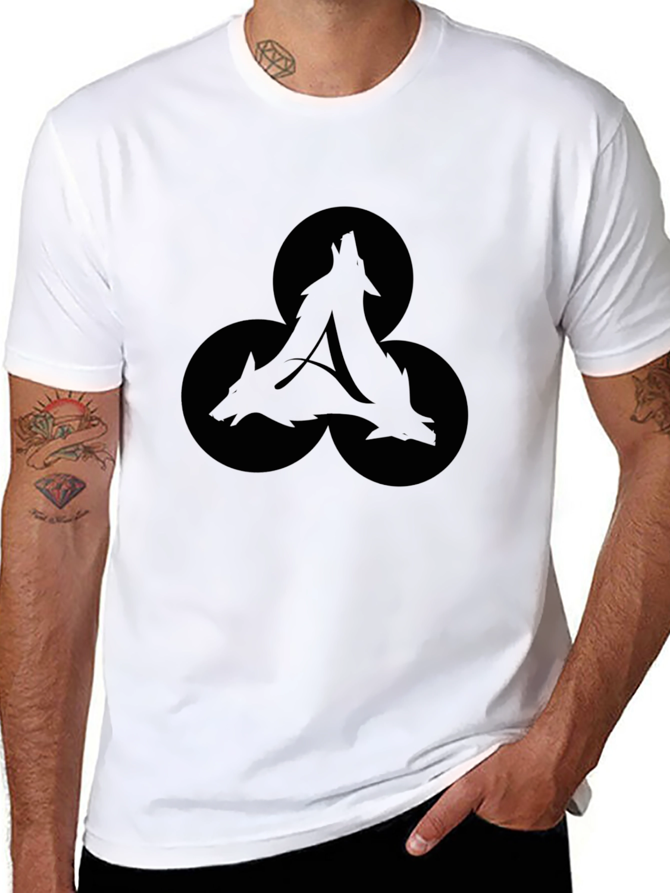 Mens Black Wolf Trio Graphic Tee