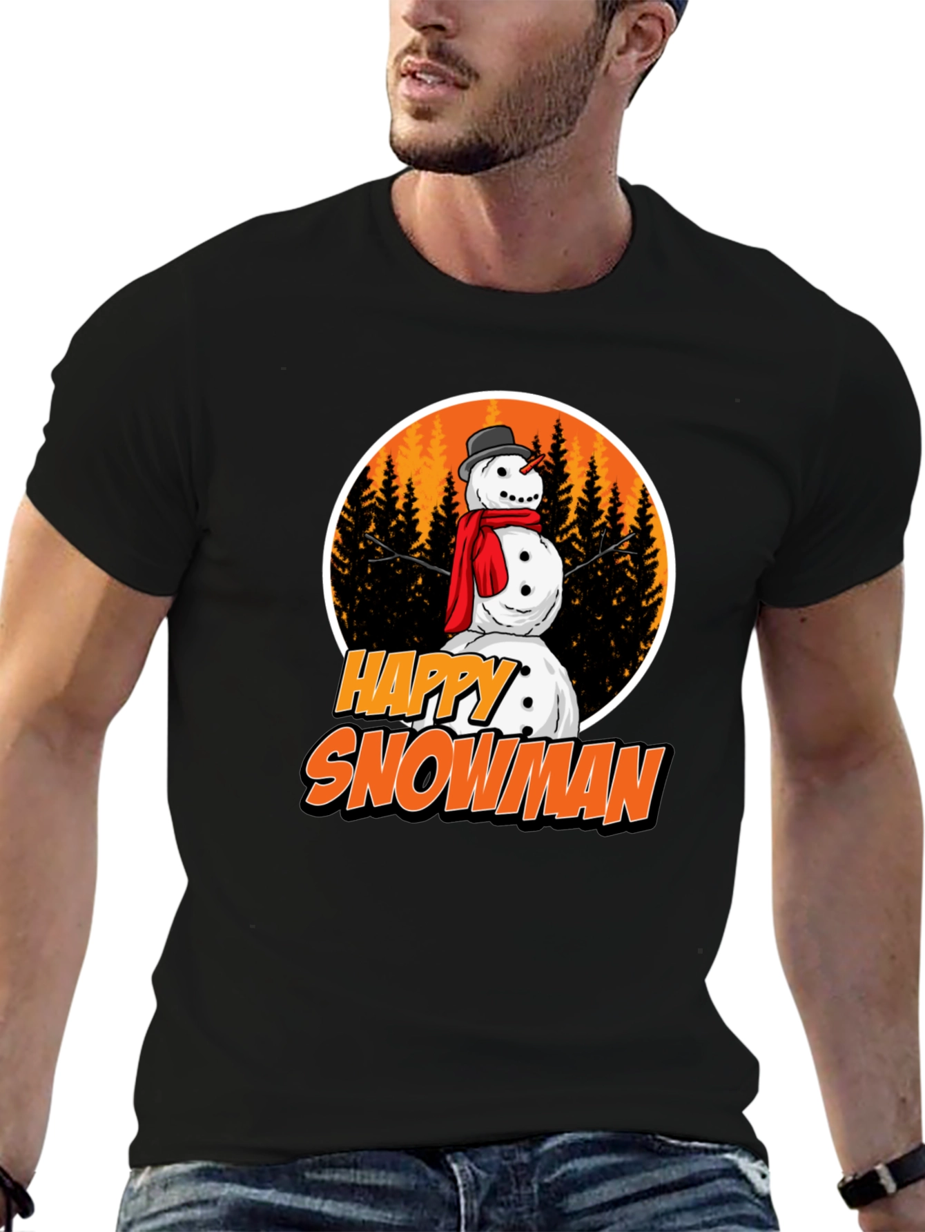 Happy Snowman Graphic Tee - Festive Winter Apparel
