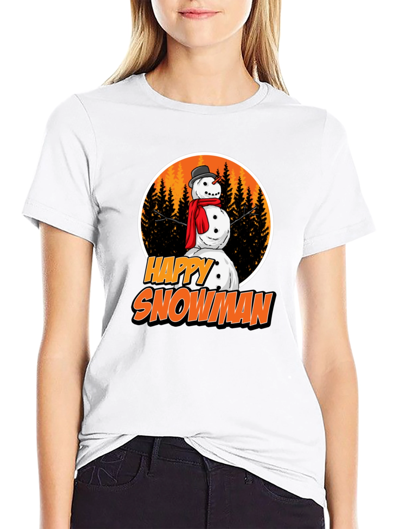 Happy Snowman Graphic Tee - Festive Winter Apparel