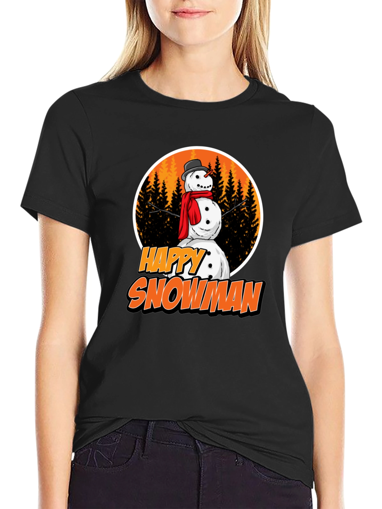 Happy Snowman Graphic Tee - Festive Winter Apparel