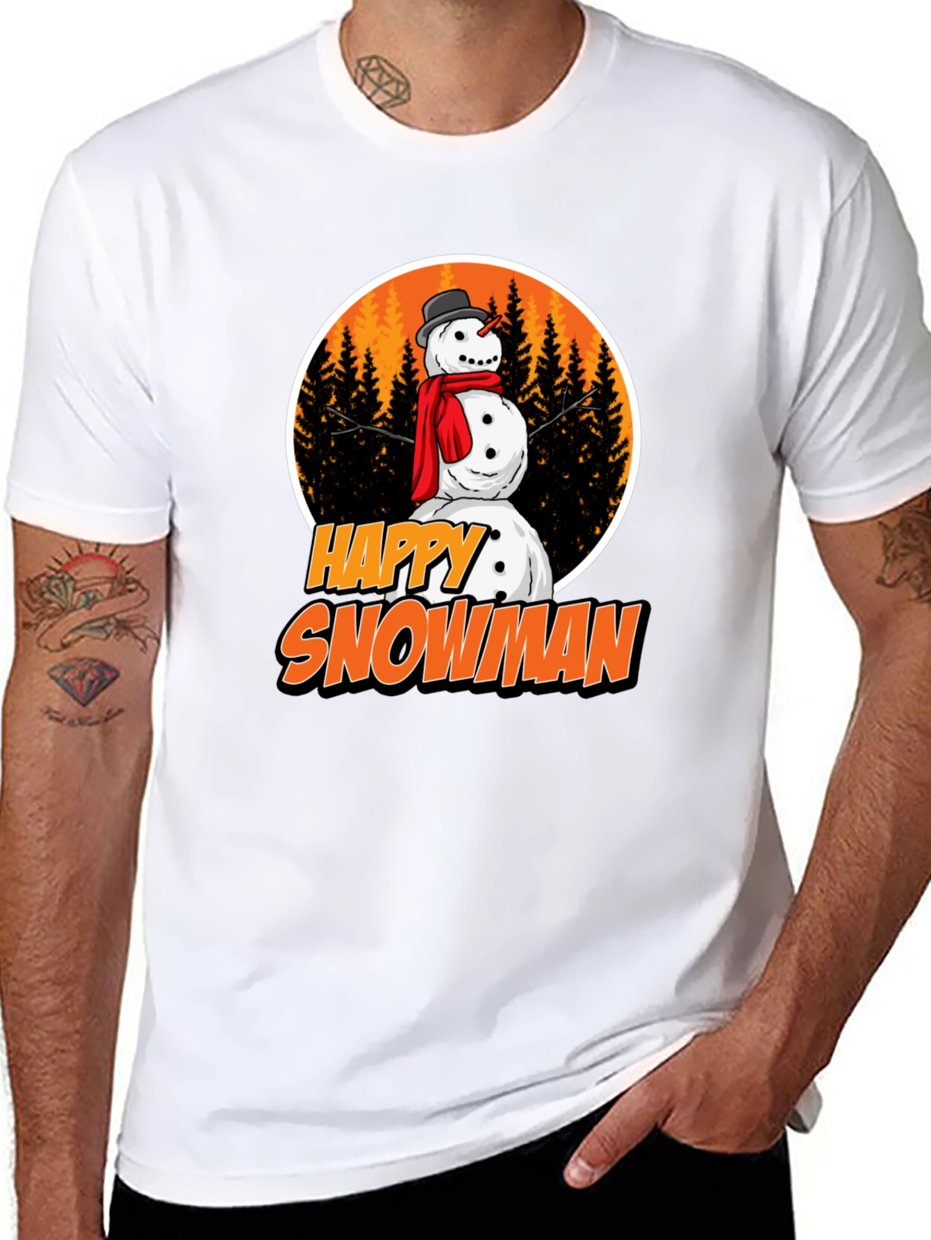 Happy Snowman Graphic Tee - Festive Winter Apparel