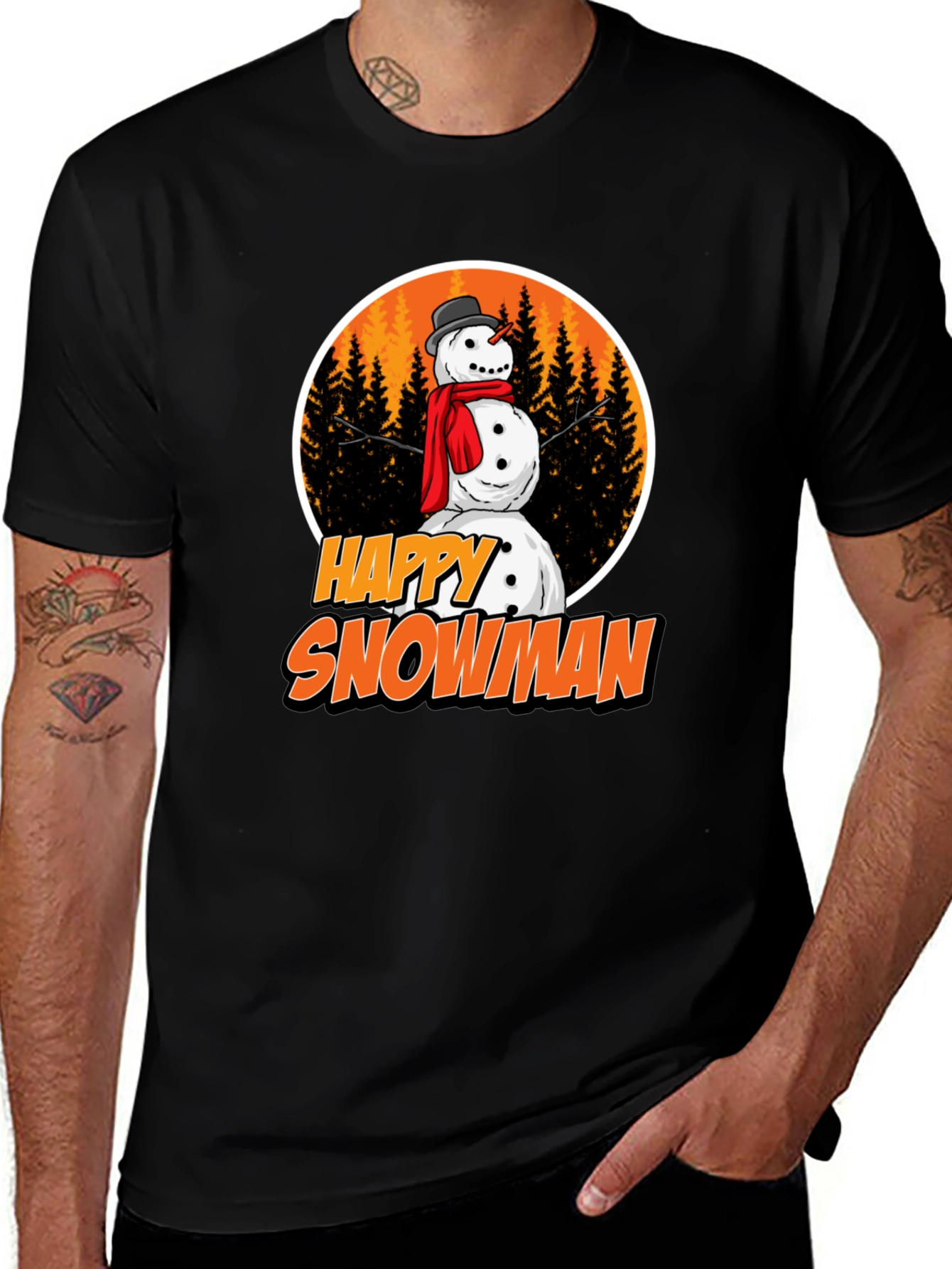 Happy Snowman Graphic Tee - Festive Winter Apparel