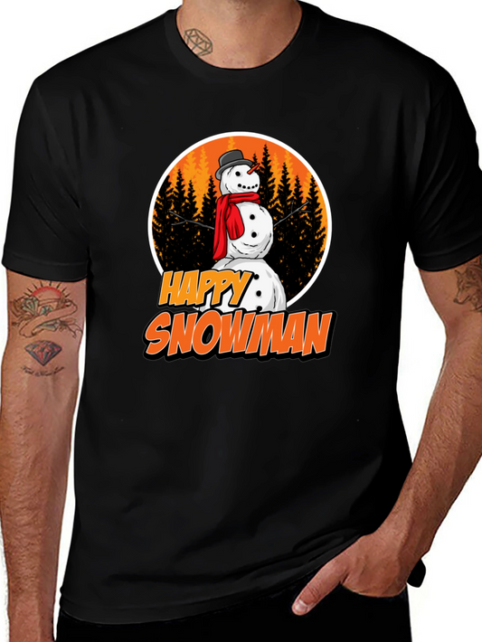 Happy Snowman Graphic Tee - Festive Winter Apparel