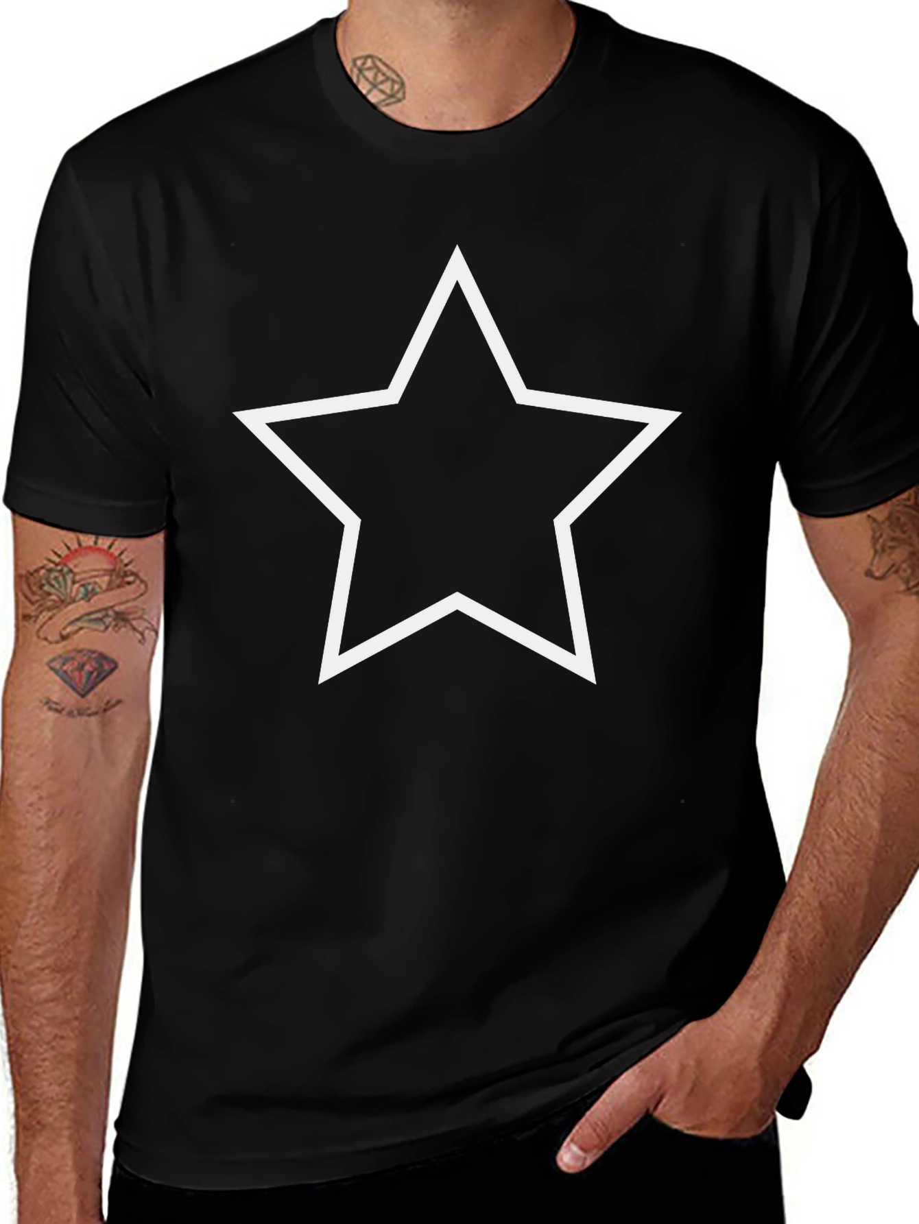 Classic Black Tee with White Star Graphic