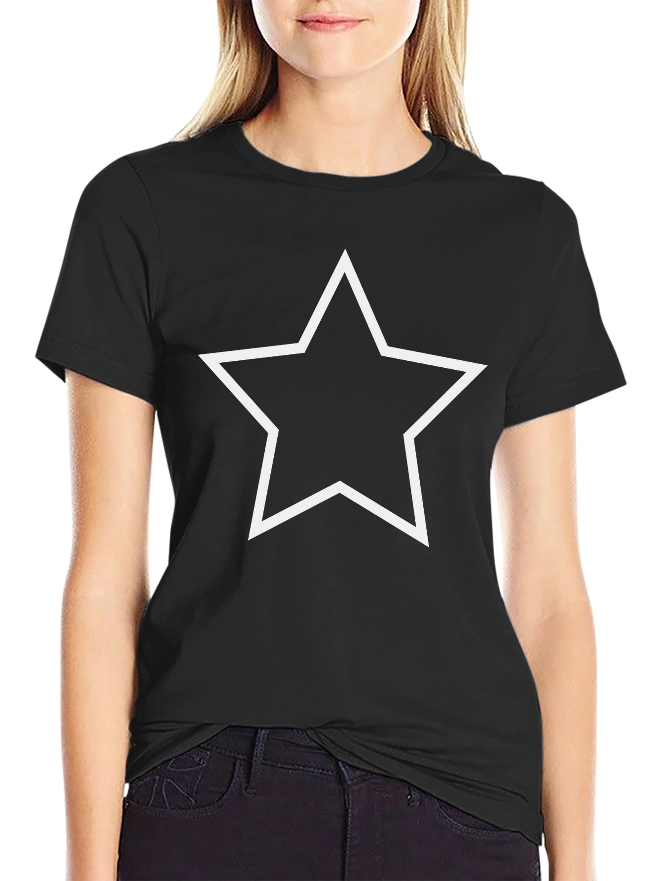 Classic Black Tee with White Star Graphic