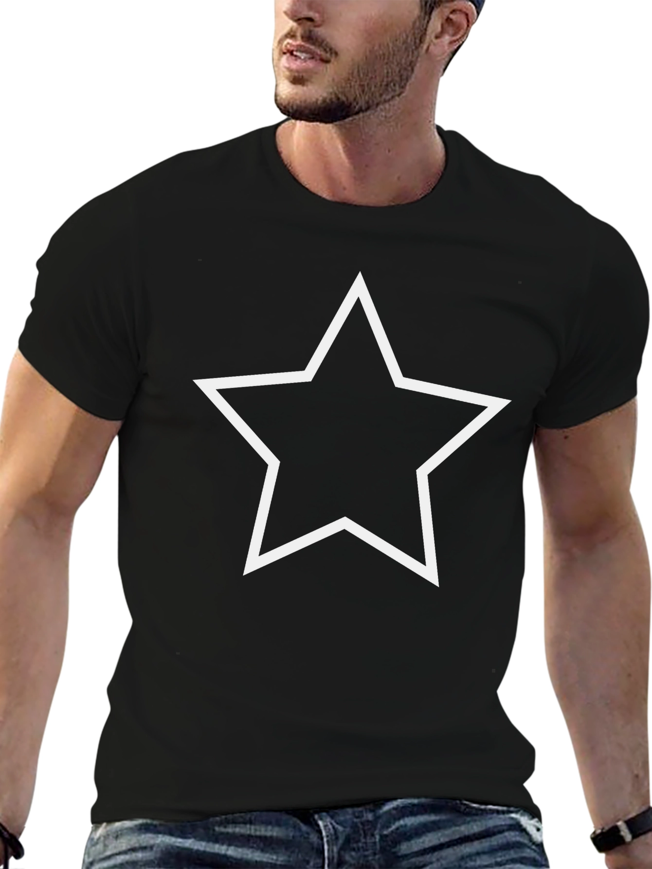 Classic Black Tee with White Star Graphic