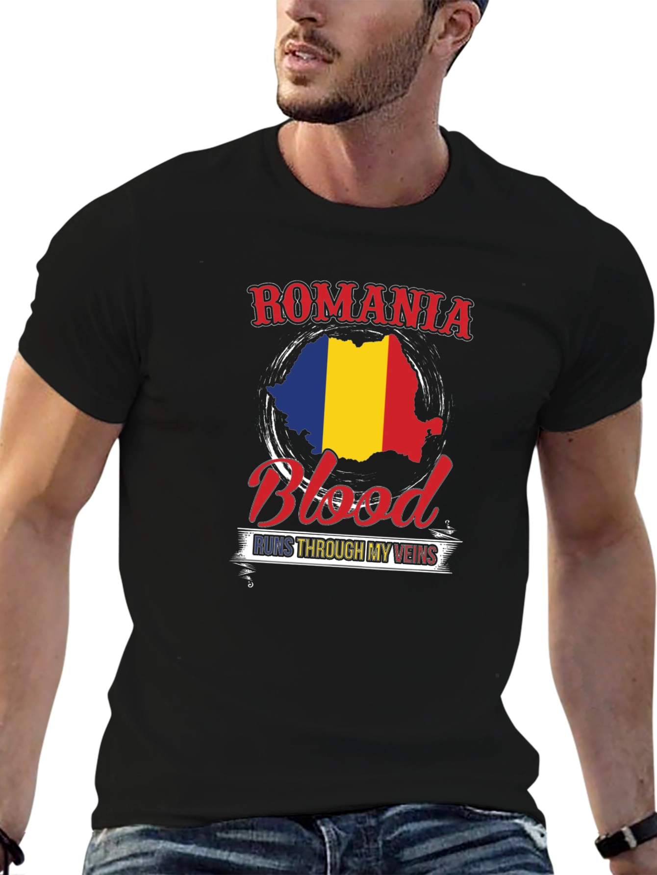 Romania Blood Runs Through My Veins Black T-Shirt