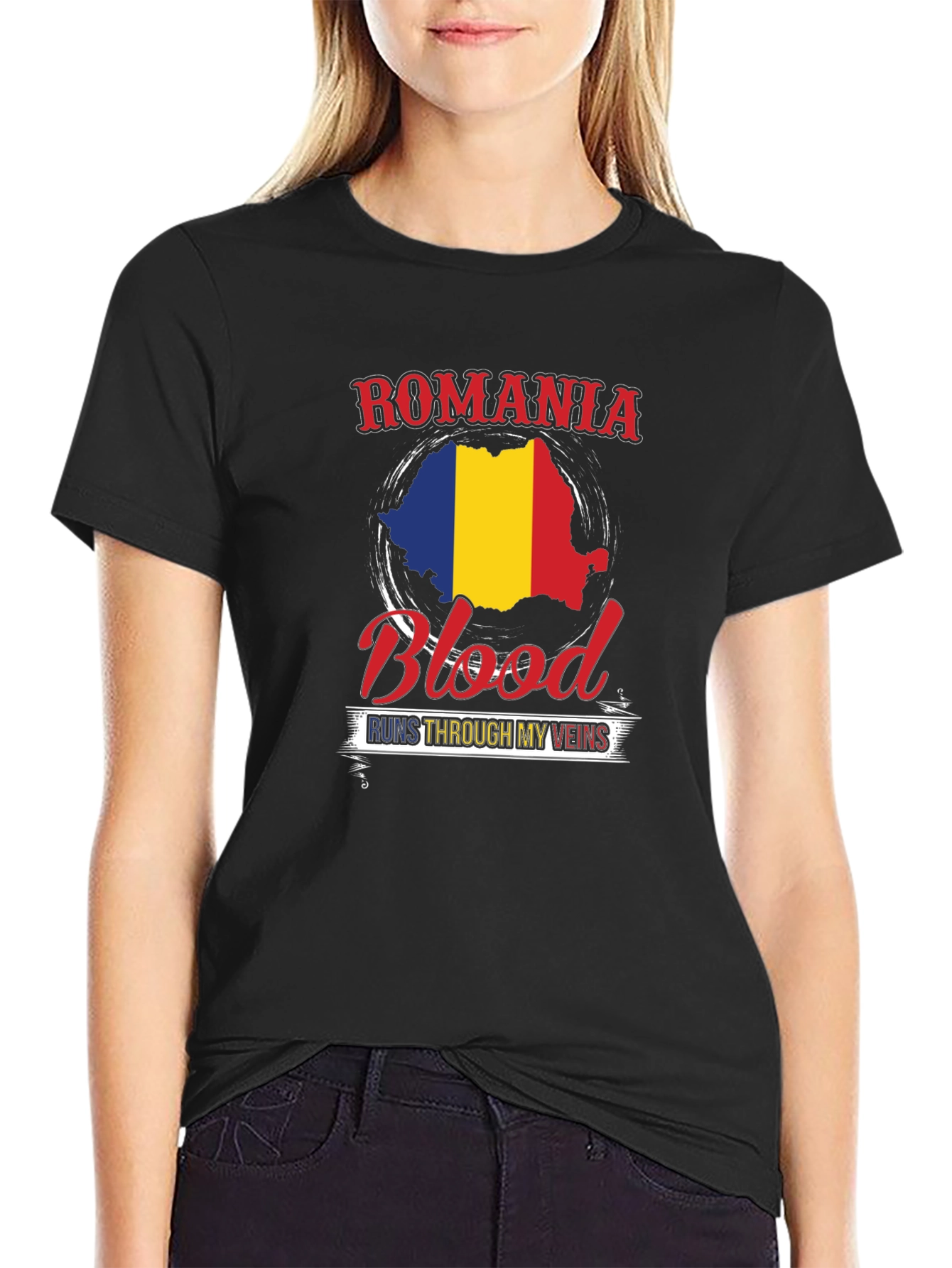 Romania Blood Runs Through My Veins Black T-Shirt