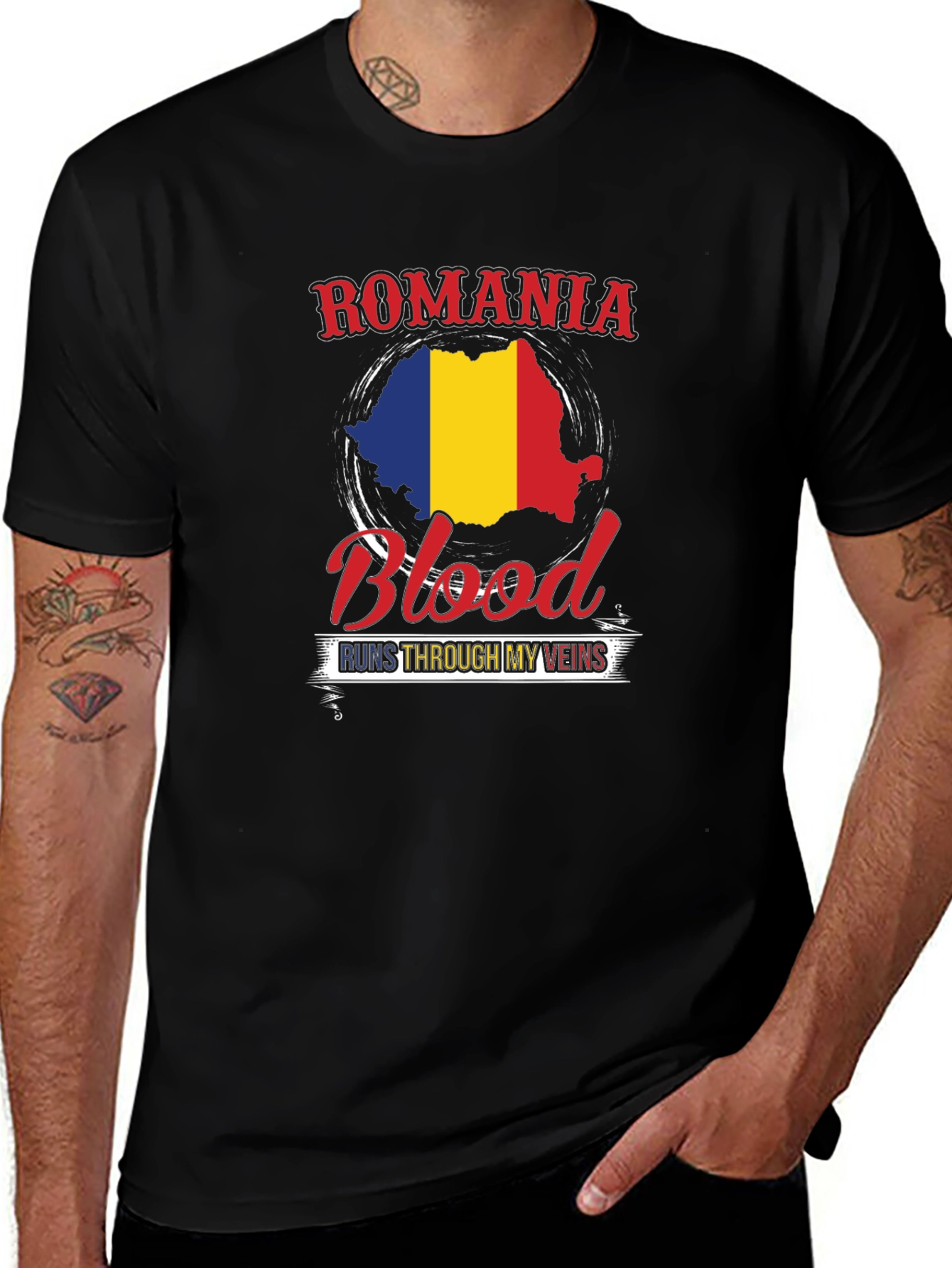 Romania Blood Runs Through My Veins Black T-Shirt