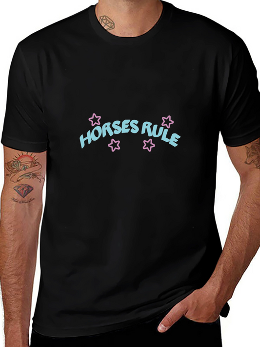 Horses Rule Graphic T-Shirt - Black Cotton Tee