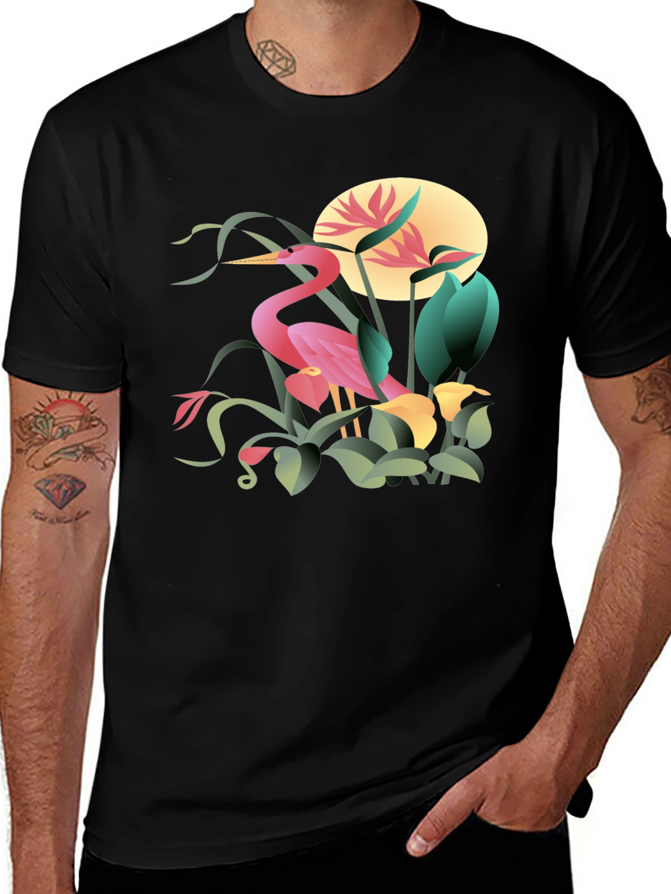 Tropical Heron Graphic T-Shirt