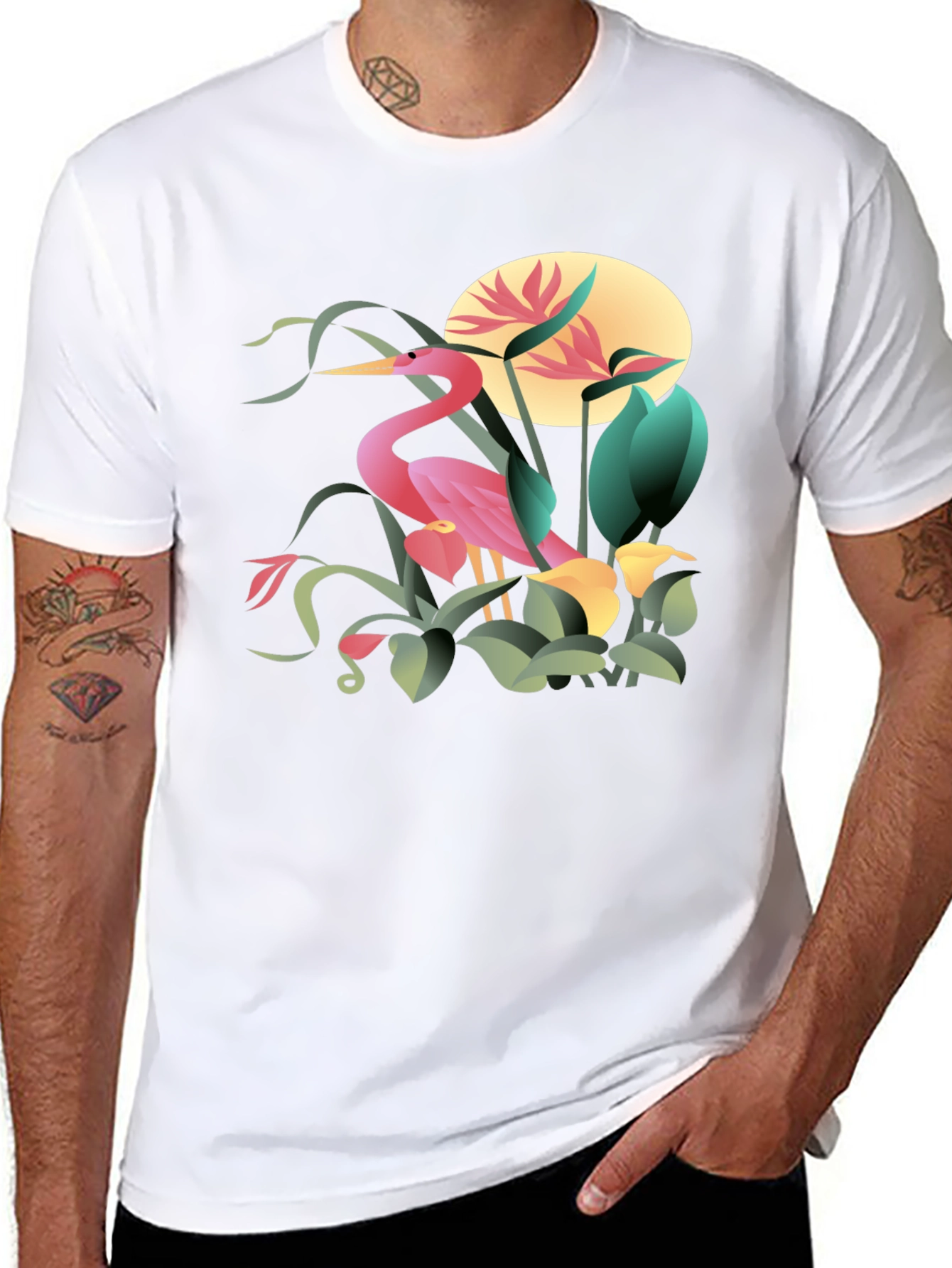 Tropical Heron Graphic T-Shirt