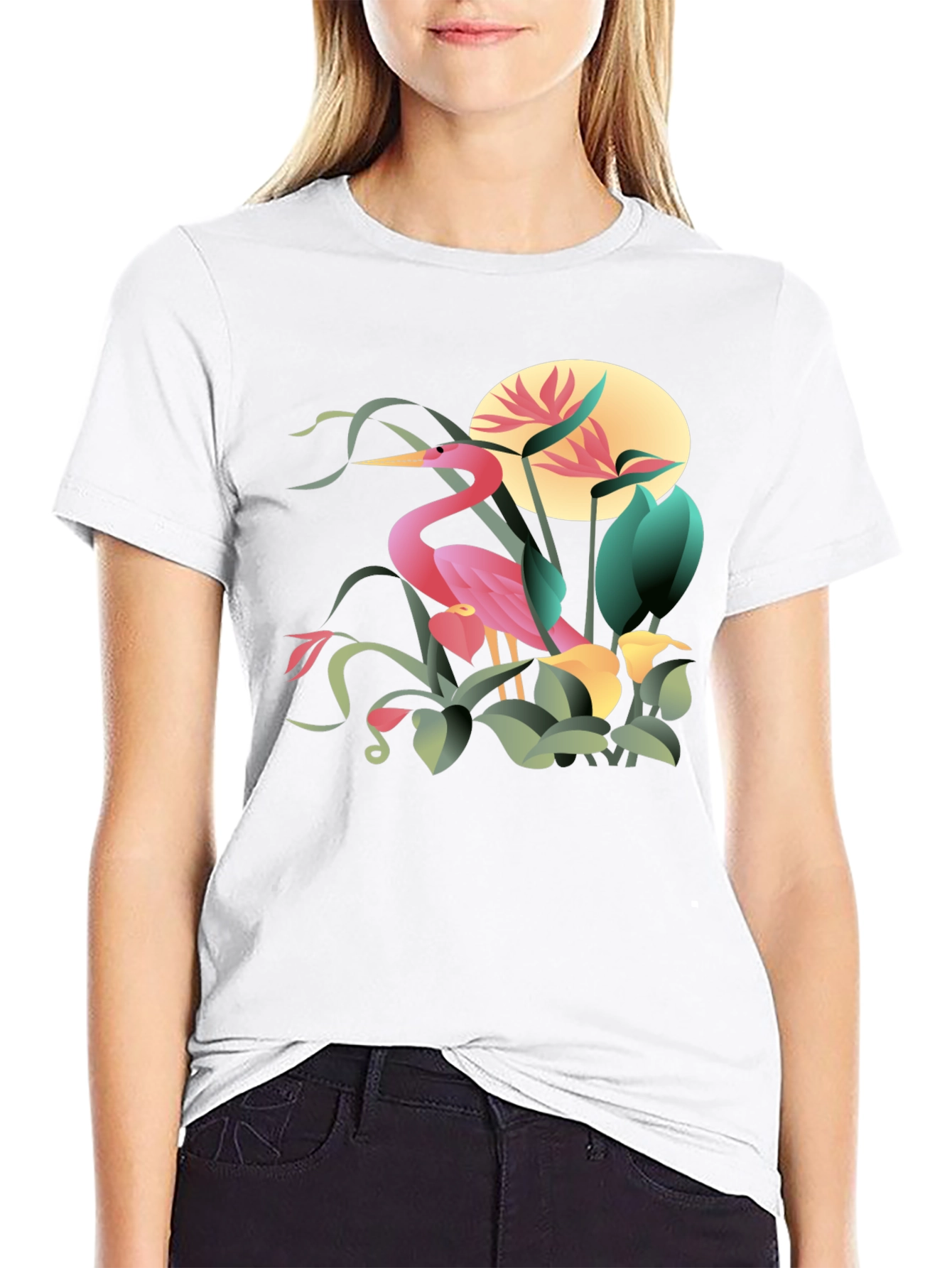 Tropical Heron Graphic T-Shirt