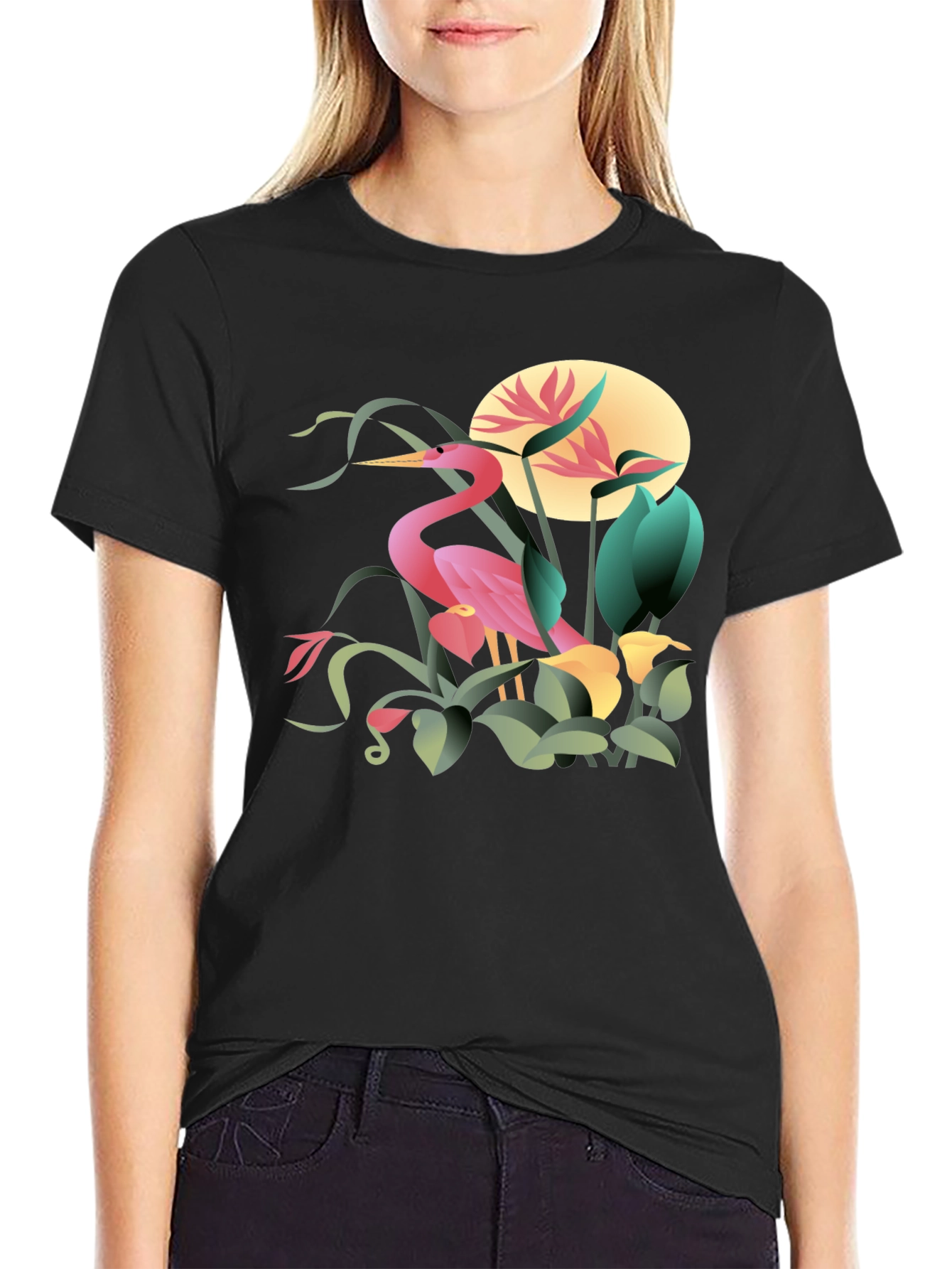 Tropical Heron Graphic T-Shirt