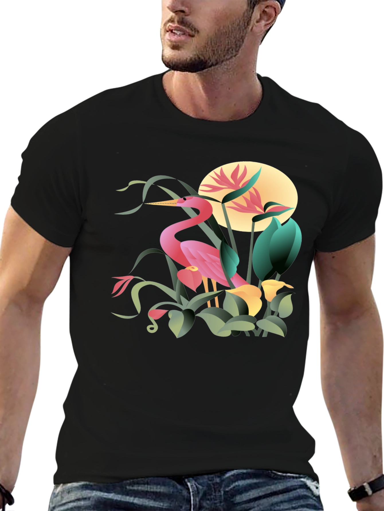 Tropical Heron Graphic T-Shirt