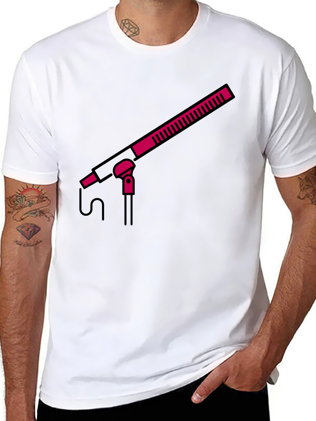 Boom Mic Graphic Tee - Black Crew Neck Shirt