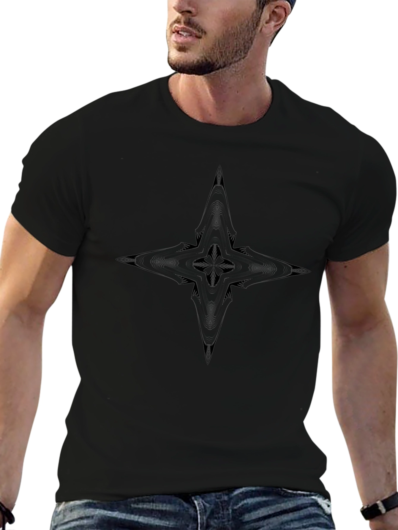 Abstract Star Graphic Black T-Shirt