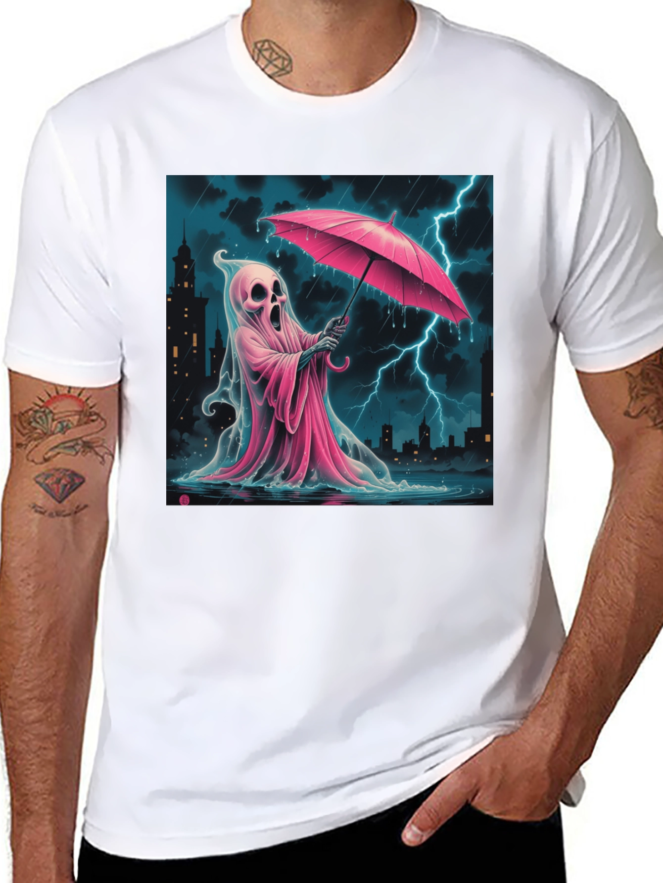 Ghostly Pink Umbrella T-Shirt