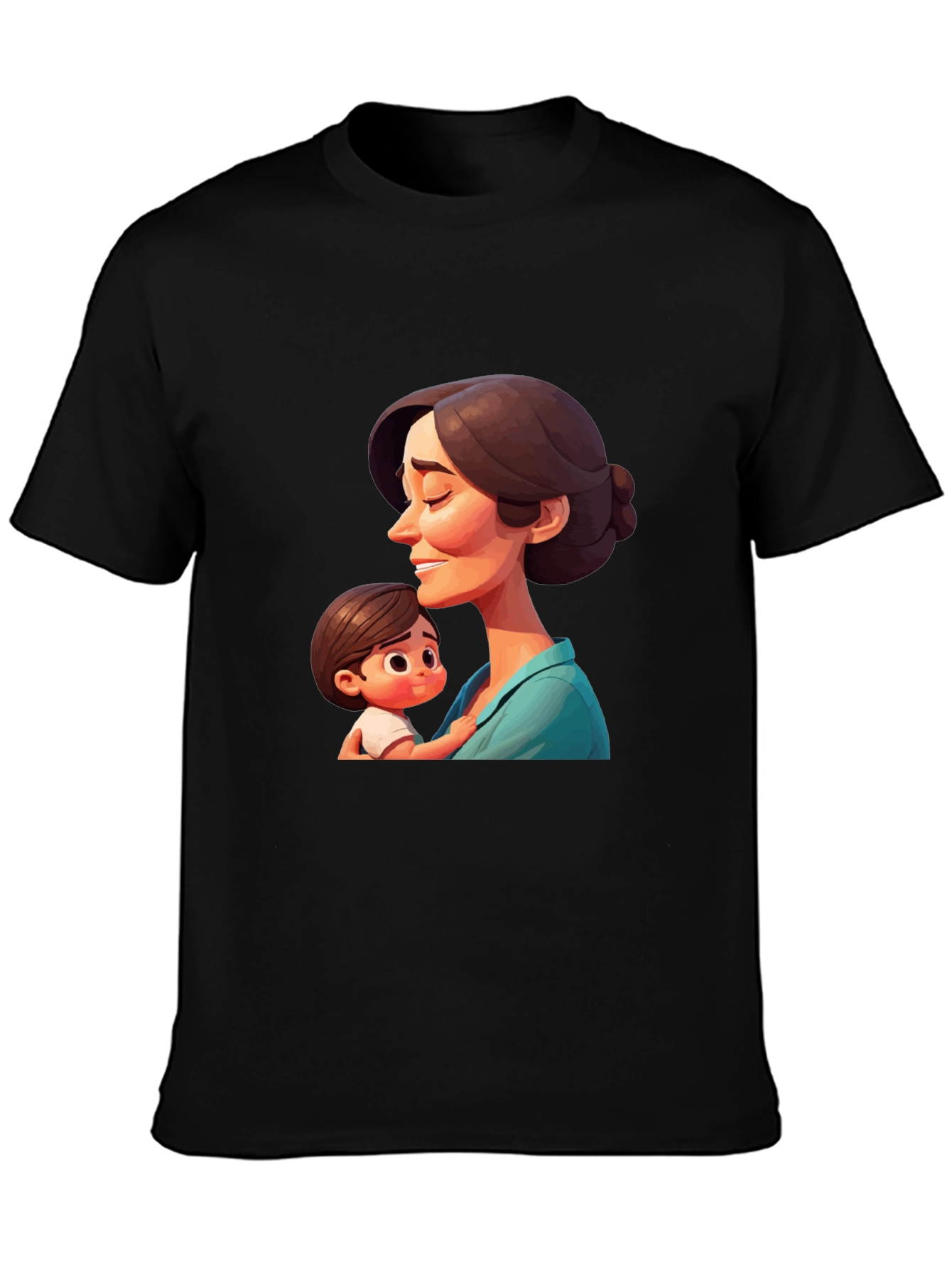 Stylish Black T-Shirt - Mother and Child Graphic