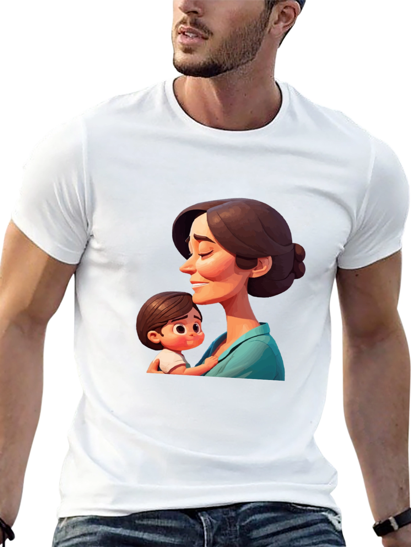 Stylish Black T-Shirt - Mother and Child Graphic