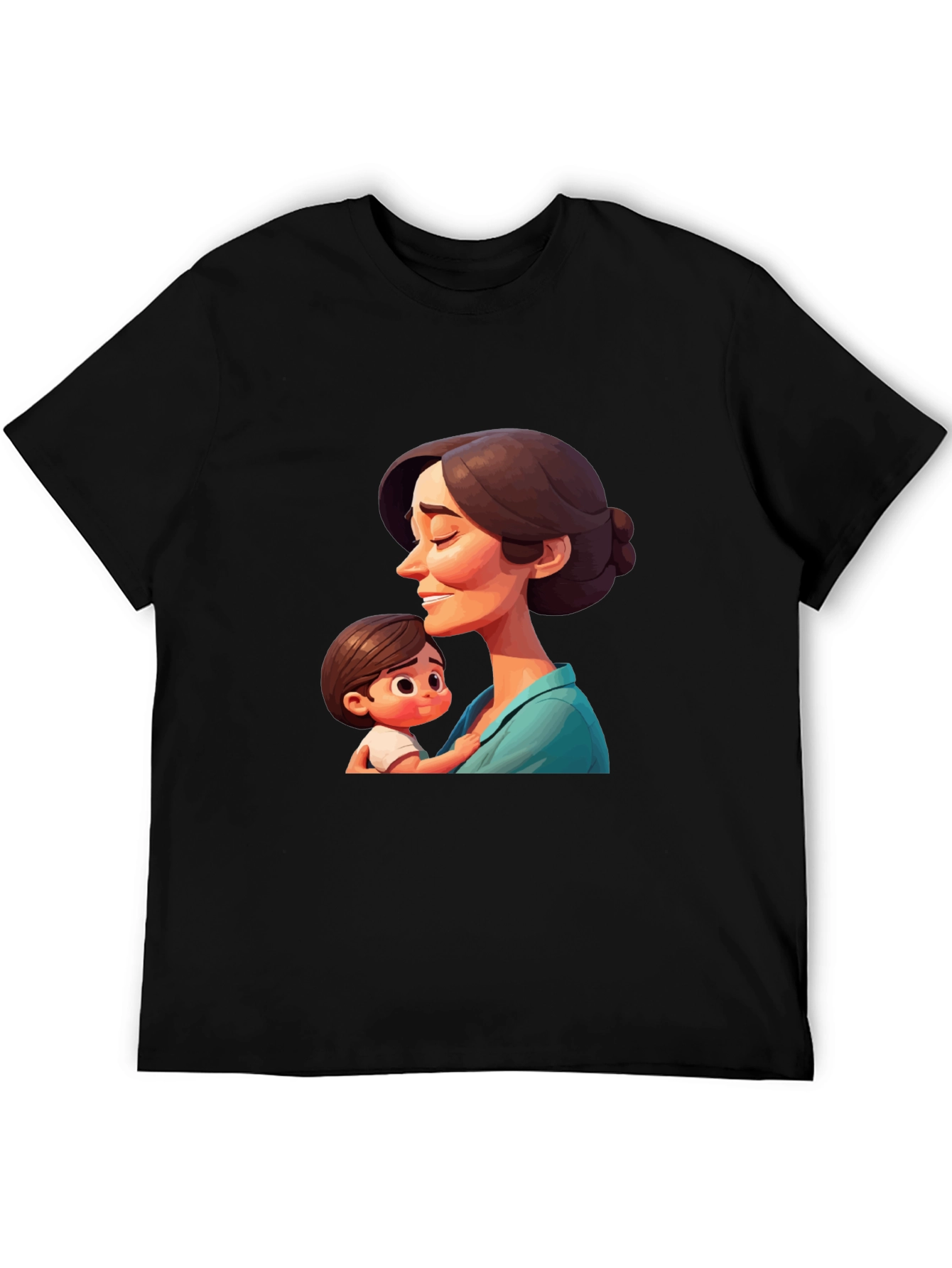 Stylish Black T-Shirt - Mother and Child Graphic