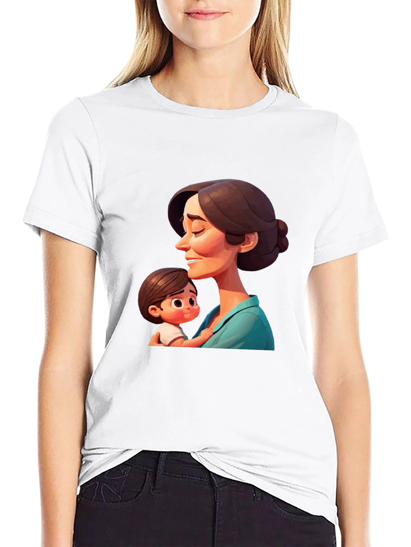 Stylish Black T-Shirt - Mother and Child Graphic