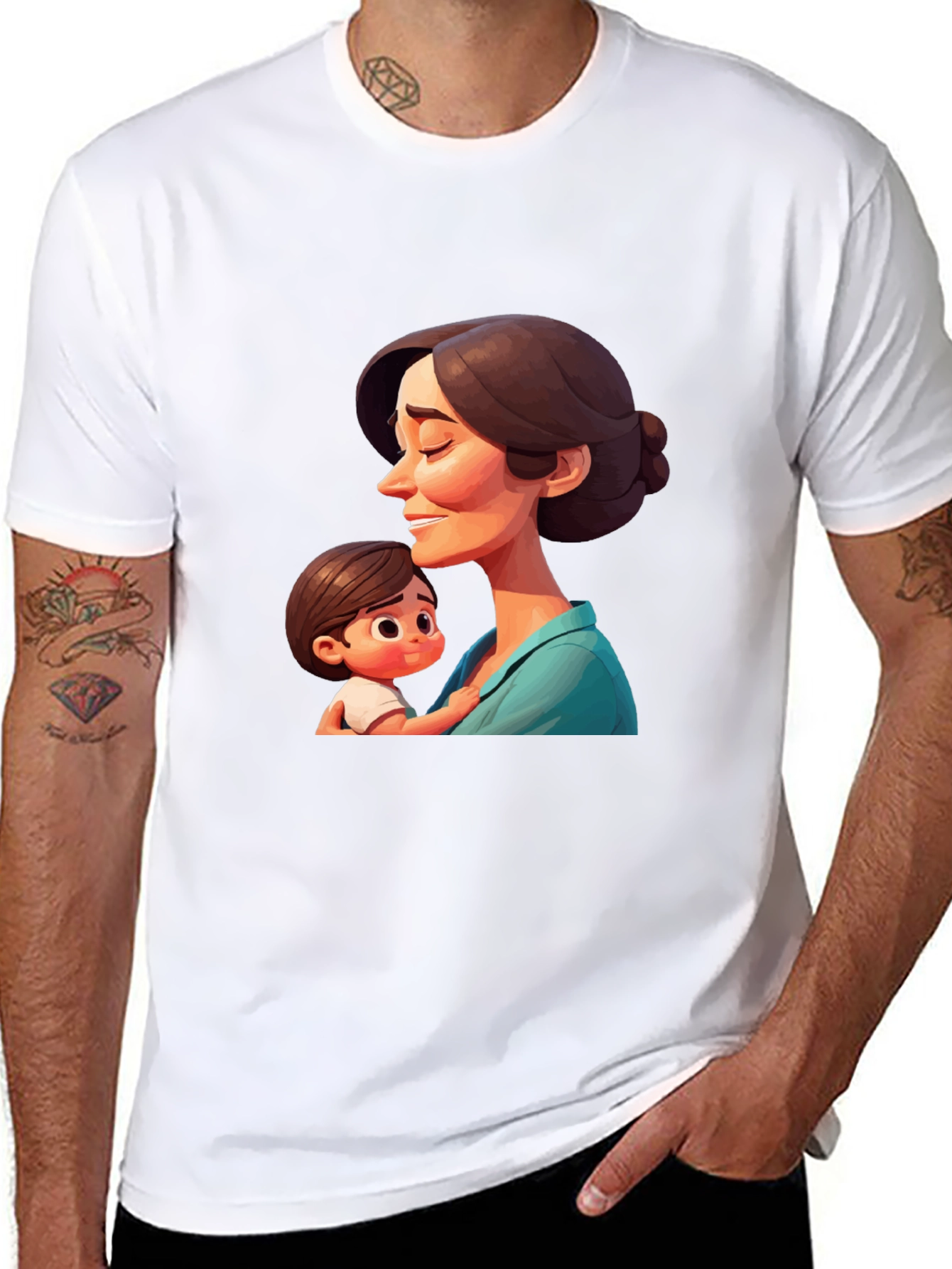 Stylish Black T-Shirt - Mother and Child Graphic