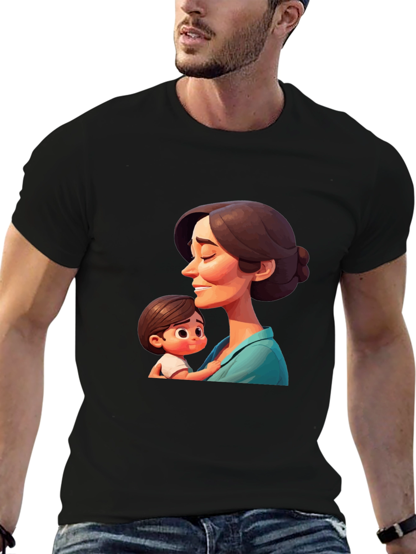 Stylish Black T-Shirt - Mother and Child Graphic