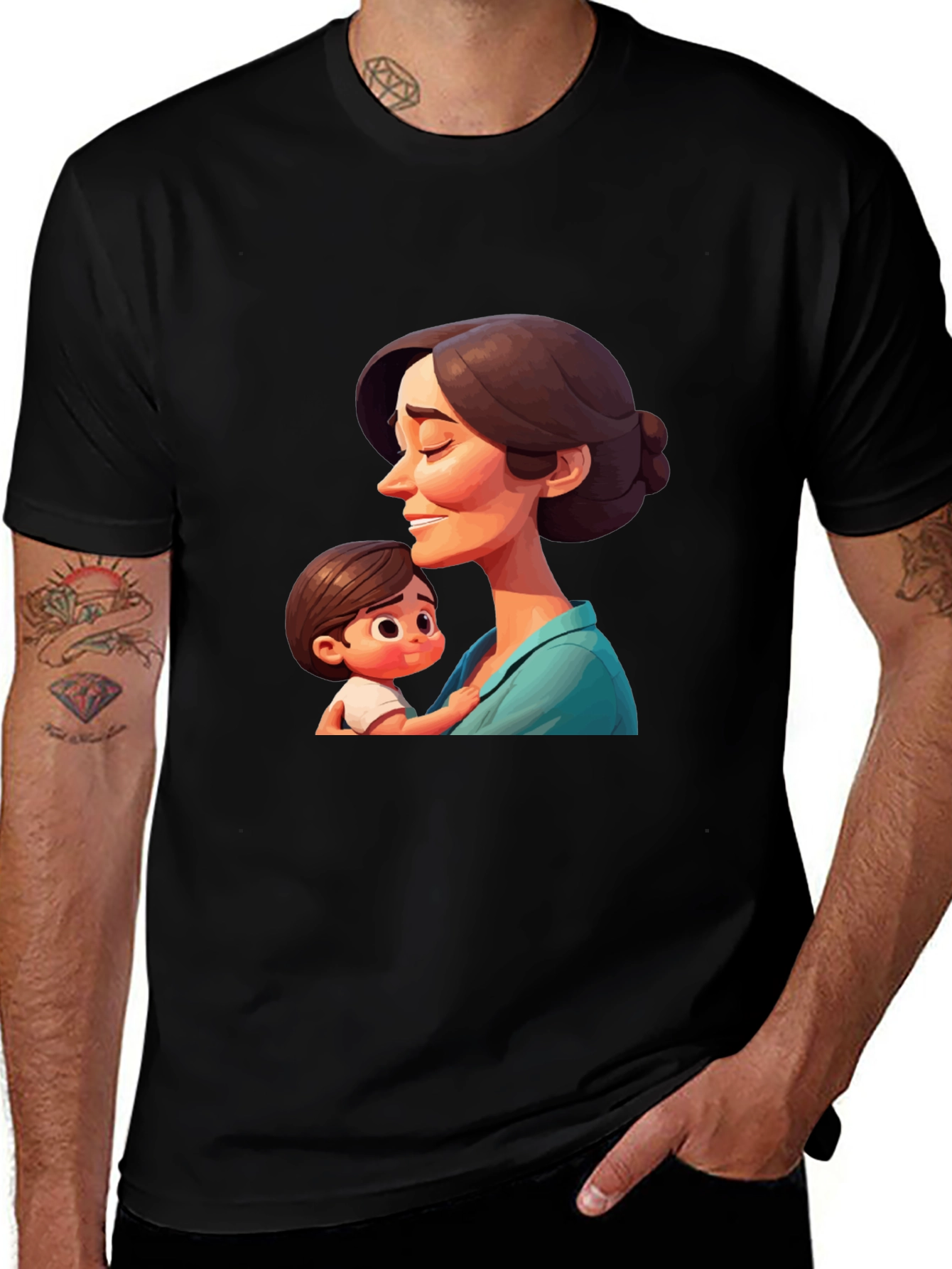 Stylish Black T-Shirt - Mother and Child Graphic