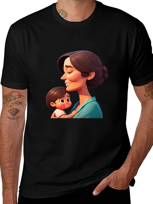 Stylish Black T-Shirt - Mother and Child Graphic