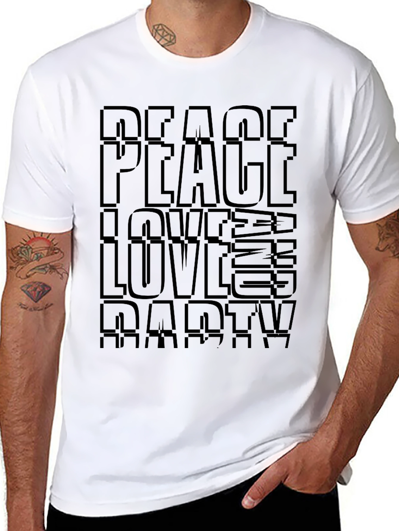 Peace Love Party Black Graphic T-Shirt