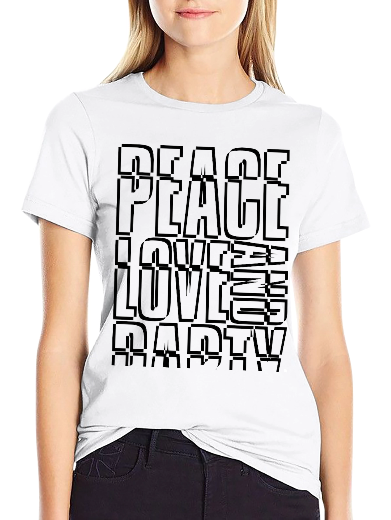 Peace Love Party Black Graphic T-Shirt