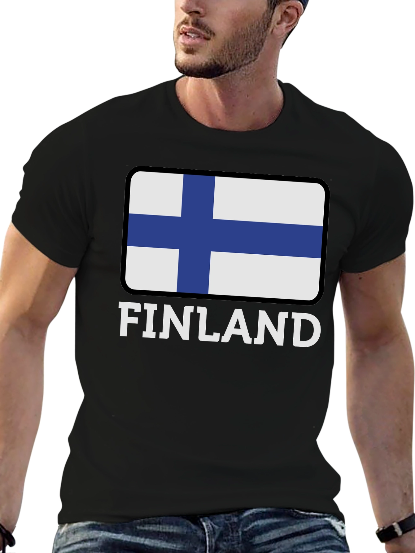 Finland Flag Graphic T-Shirt - Black Cotton Tee
