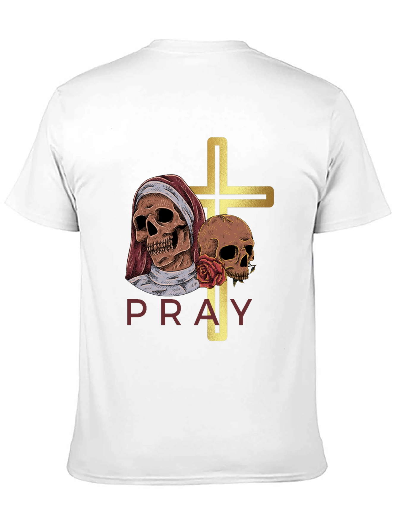 Pray T-Shirt - Skull Cross Graphic Tee