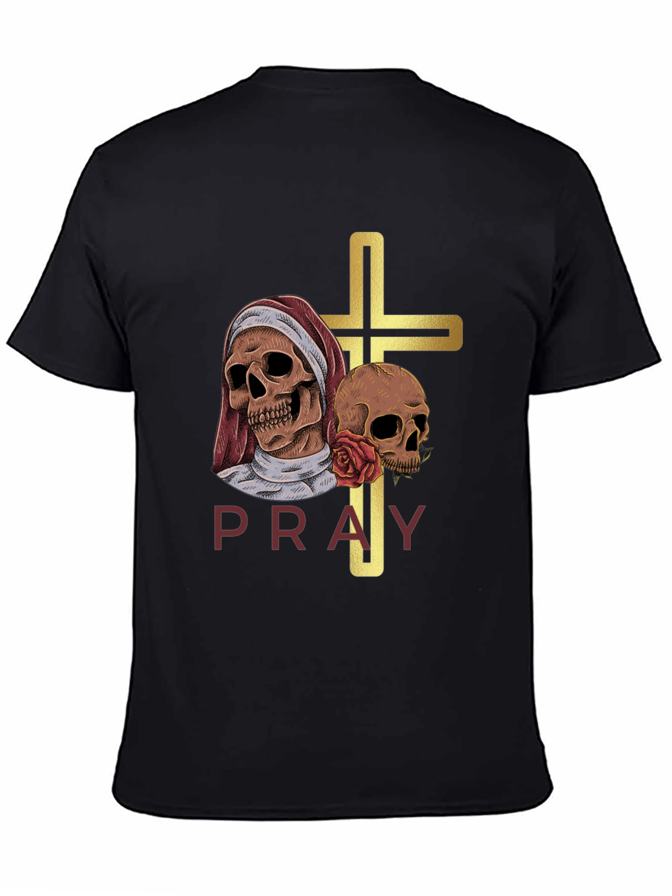 Pray T-Shirt - Skull Cross Graphic Tee