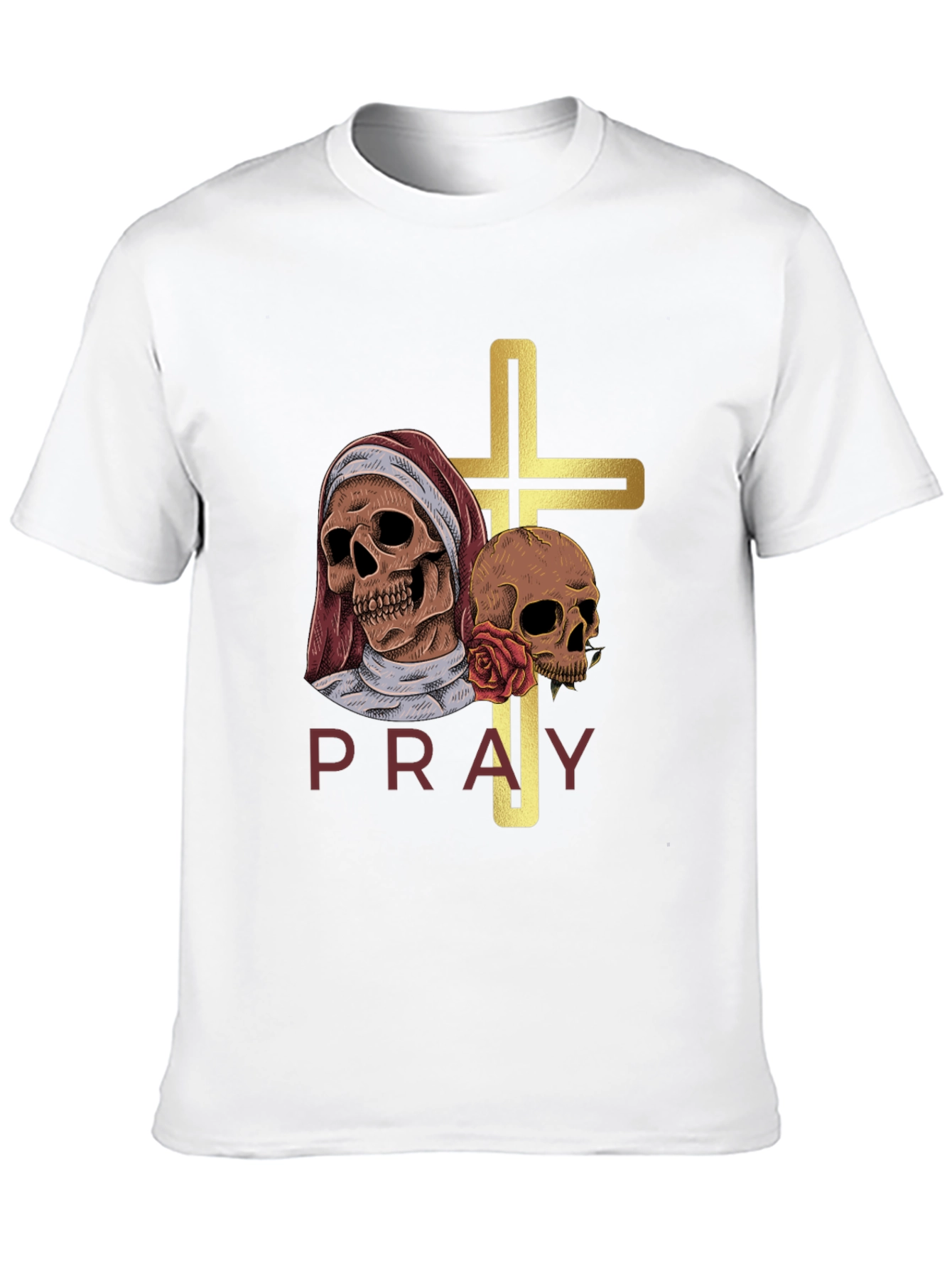 Pray T-Shirt - Skull Cross Graphic Tee