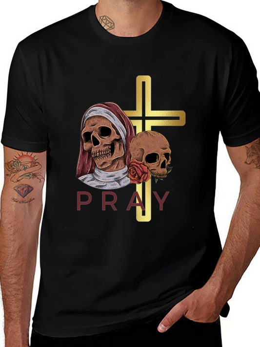 Pray T-Shirt - Skull Cross Graphic Tee