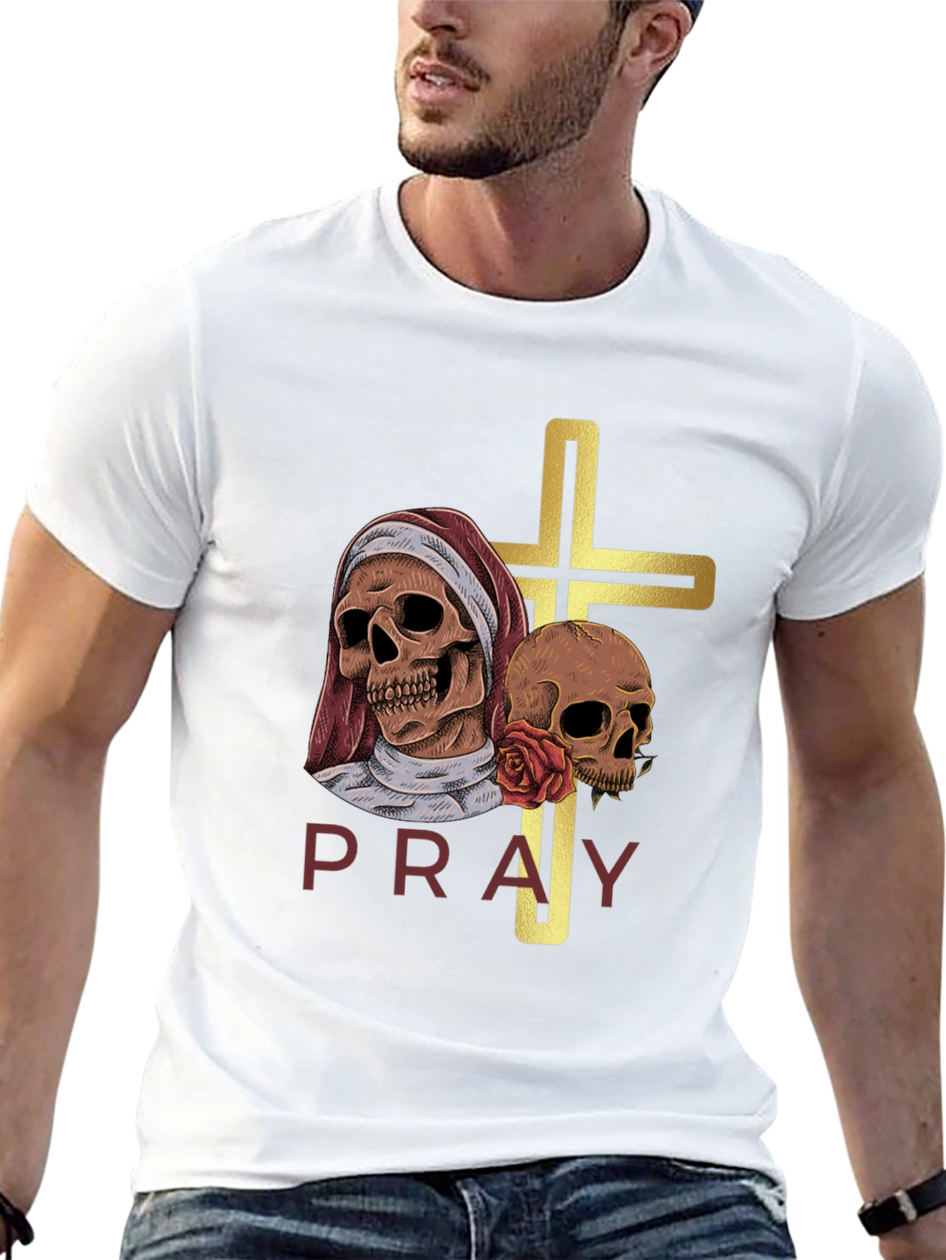 Pray T-Shirt - Skull Cross Graphic Tee