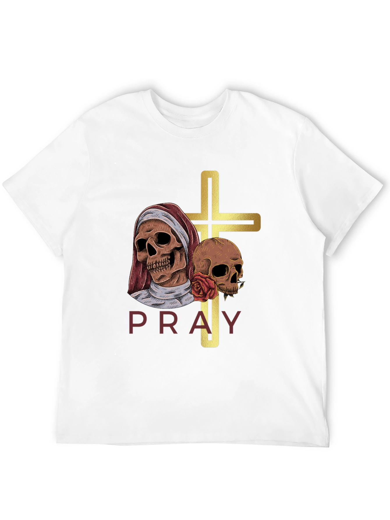 Pray T-Shirt - Skull Cross Graphic Tee