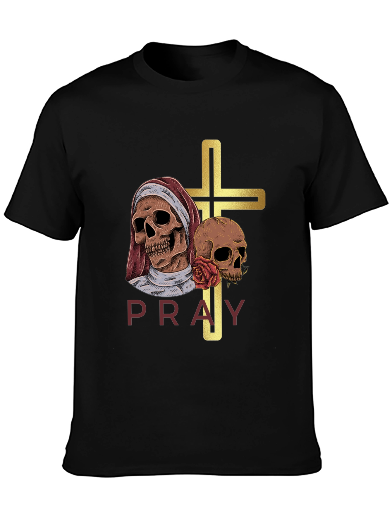 Pray T-Shirt - Skull Cross Graphic Tee